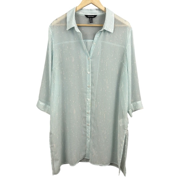 Ellen Tracy Long Sheer Tunic Button Down Overshirt Size XL - Picture 1 of 11